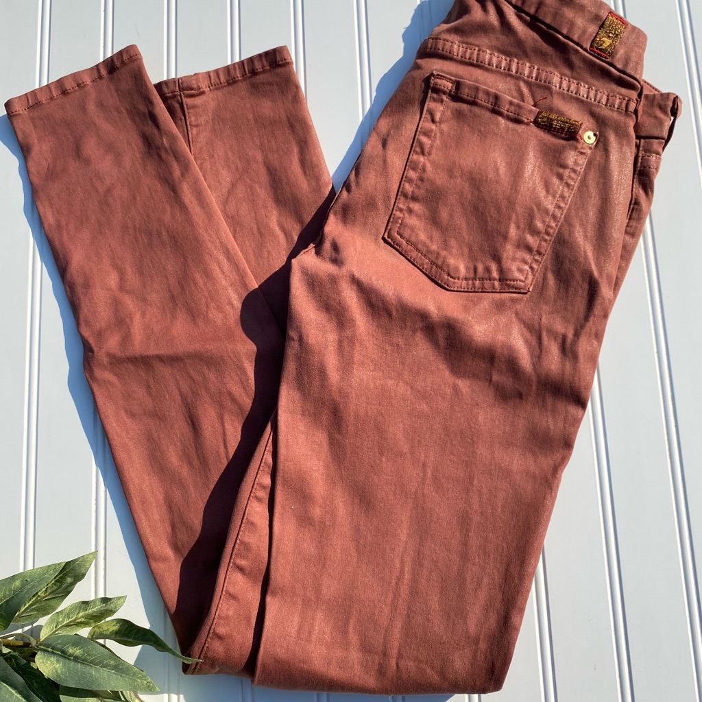 7famk Salmon Color Coated Skinny Jeans W/Gold Hardware